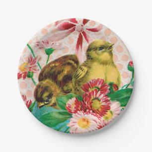 Assiettes En Carton Poussins vintages avec Oeufs de Pâques Salutation