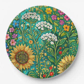 Assiettes En Carton Prairie de tournesols de Klimt