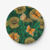 Assiettes En Carton Pré de Dandelion sur vert foncé (Devant)