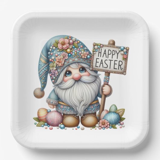 Assiettes En Carton Précieux Gnome Invitation Thème Pâques (Recto)