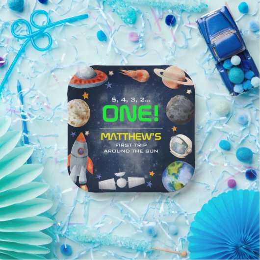 Assiettes En Carton Premier anniversaire dans l'espace (Fête)
