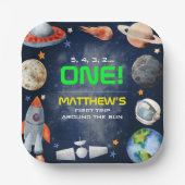 Assiettes En Carton Premier anniversaire dans l'espace (Recto)