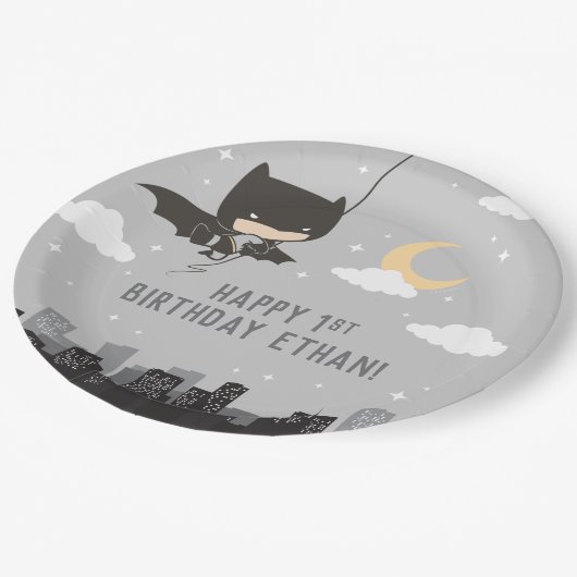 Assiettes En Carton Premier anniversaire de Batman Super Hero (Angle)