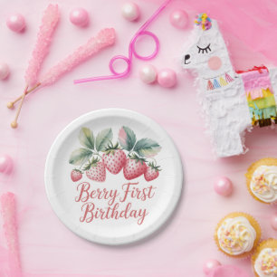 Assiettes En Carton Premier anniversaire de Berry Strawberry One Sweet