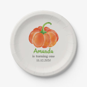 Assiettes En Carton Premier anniversaire de citrouille orange lumineux