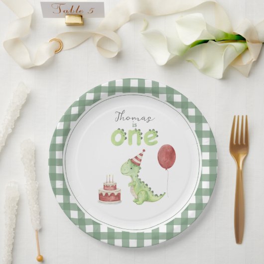 Assiettes En Carton Premier anniversaire de Cute Dinosaur (Mariage)