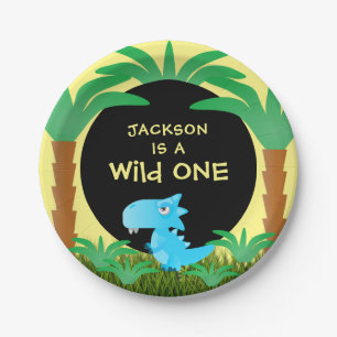 Assiettes En Carton Premier anniversaire de garçon dinosaure Wild ONE