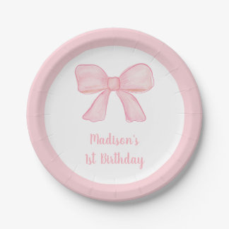 Assiettes En Carton Premier anniversaire de la Bow rose