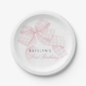 Assiettes En Carton Premier anniversaire de la Bow rose (Devant)