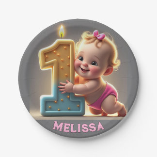 ASSIETTES EN CARTON " PREMIER ANNIVERSAIRE DE LA FILLE BÉBÉ "