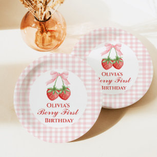 Assiettes En Carton Premier anniversaire de la fraise de Berry Rose à