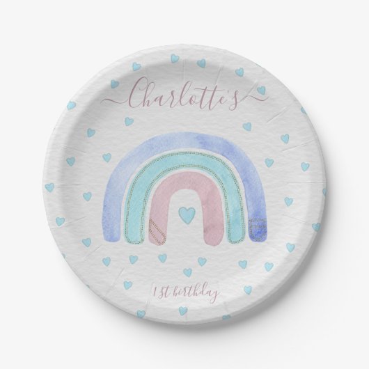 Assiettes En Carton Premier anniversaire de l'arc-en-ciel bleu violet (Devant)