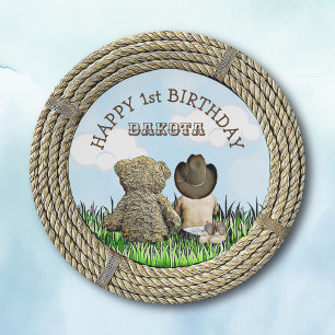 Assiettes En Carton Premier anniversaire de Lil' Cowboy et Teddy Bear