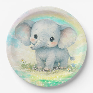 Assiettes En Carton Premier Anniversaire d'Éléphant Arc-en-Ciel Rose P