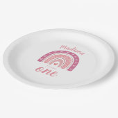 Assiettes En Carton Premier anniversaire du Boho arc-en-ciel rose vif (Angle)