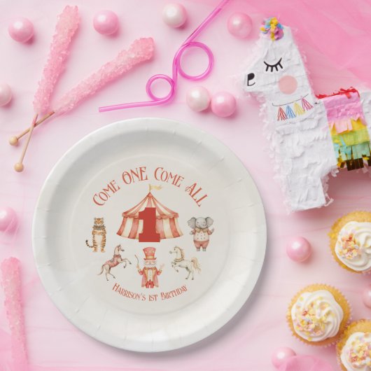 Assiettes En Carton Premier anniversaire du cirque animal (Fête)