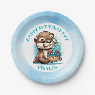 Assiettes En Carton Premier anniversaire du garçon à thème Otter Perso