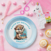 Assiettes En Carton Premier anniversaire du garçon à thème Otter Perso (Fête)