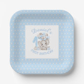 Assiettes En Carton Premier anniversaire Elephant Automne Garçon Plaqu (Recto)