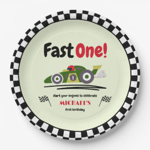 Assiettes En Carton Premier anniversaire Fast One Green Race Car