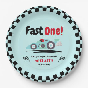 Assiettes En Carton Premier anniversaire Fast One Vintage Blue Race Ca