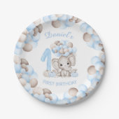 Assiettes En Carton Premier Anniversaire Joli Elephant Automne Garçon  (Devant)