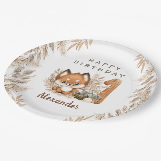 Assiettes En Carton Premier anniversaire mignon Fox automne Boy Plaque (Angle)