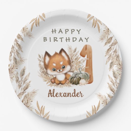 Assiettes En Carton Premier anniversaire mignon Fox automne Boy Plaque (Devant)