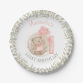 Assiettes En Carton Premier Anniversaire Mignonne Teddy Bear Peach (Devant)