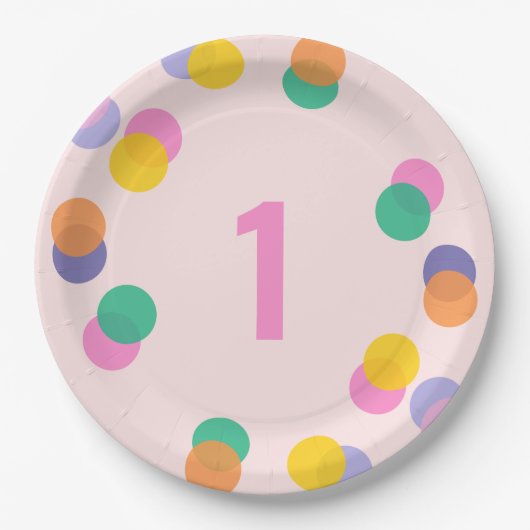 Assiettes En Carton Premier Anniversaire Pastel Pink Confetti (Devant)