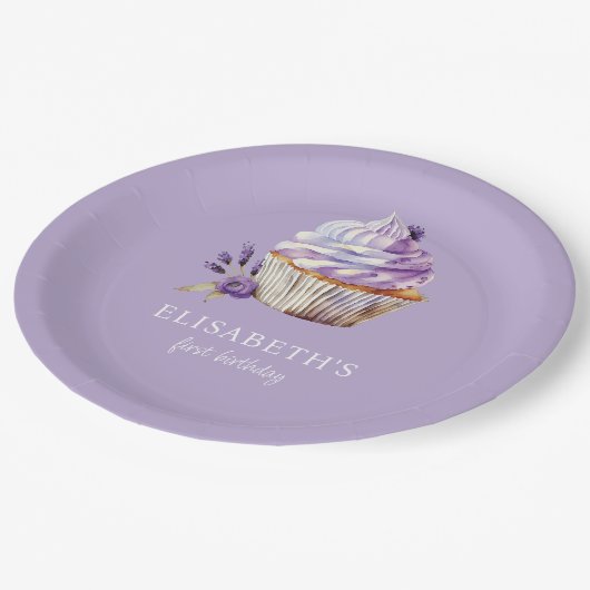 Assiettes En Carton Premier Anniversaire Pastel Violet Personnalisé (Angle)