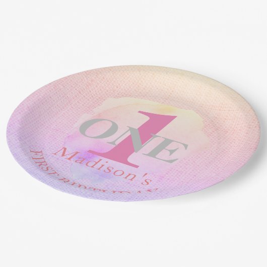 Assiettes En Carton Premier anniversaire Pretty Elegant Rose Nom perso (Angle)