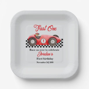 Assiettes En Carton Premier Anniversaire Red Race Car Fast One