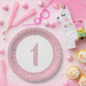 Assiettes En Carton Premier anniversaire rose gris 2 Motif léopard (Fête)