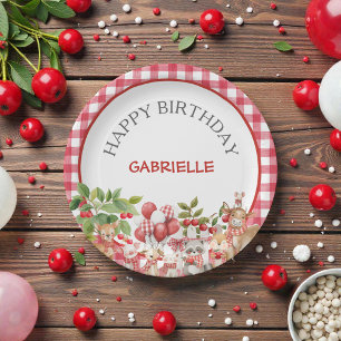 Assiettes En Carton Premier anniversaire rouge à carreaux de bébé ceri