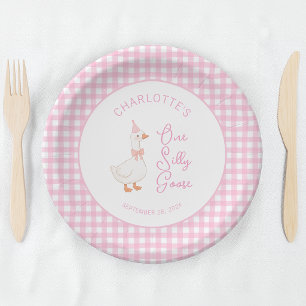 Assiettes En Carton Premier Anniversaire Une Oie Idiote Rose Gingham R