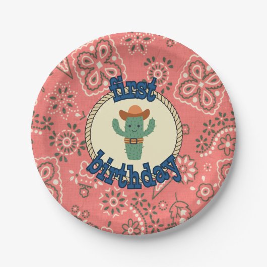 Assiettes En Carton Premier anniversaire Western Bandana Cactus Plaque (Devant)