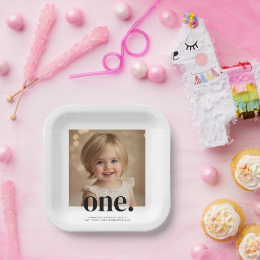 Assiettes En Carton Premier Bithday Photo Acrylique Connexion Noir & B (Fête)