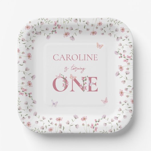 Assiettes En Carton Premier Fleur sauvage d'aquarelle d'anniversaire p (Recto)
