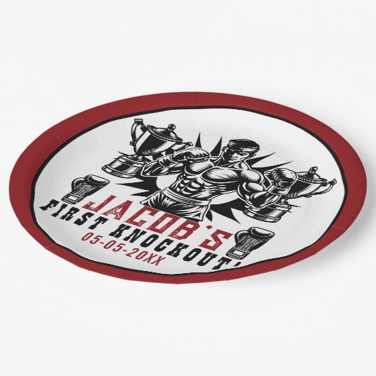 Assiettes En Carton Premier Knockout Boxe fête d'anniversaire (Angle)