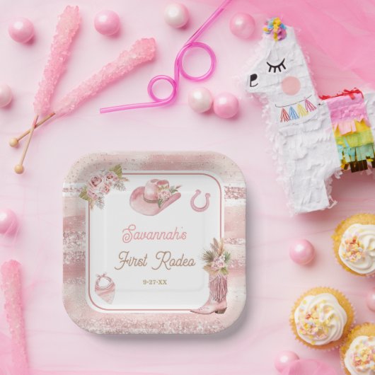 Assiettes En Carton Premier Rodéo Boho Rose 1er Anniversaire (Fête)