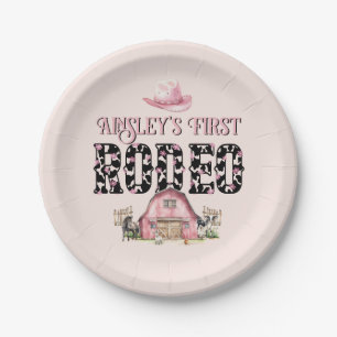 Assiettes En Carton Premier Rodéo Cute Rose Personnalisé 1er anniversa