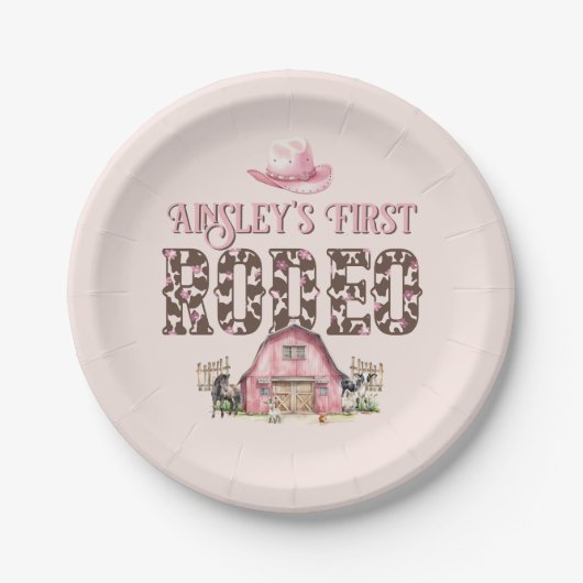 Assiettes En Carton Premier Rodéo Cute Rose Personnalisé 1er anniversa (Devant)