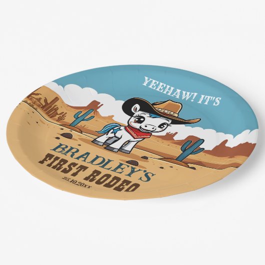 Assiettes En Carton Premier Rodeo mignon cowboy cheval d'anniversaire (Angle)