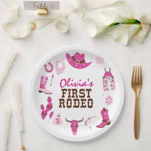 Assiettes En Carton Premier Rodéo Rose Western Cowboy 1er Anniversaire