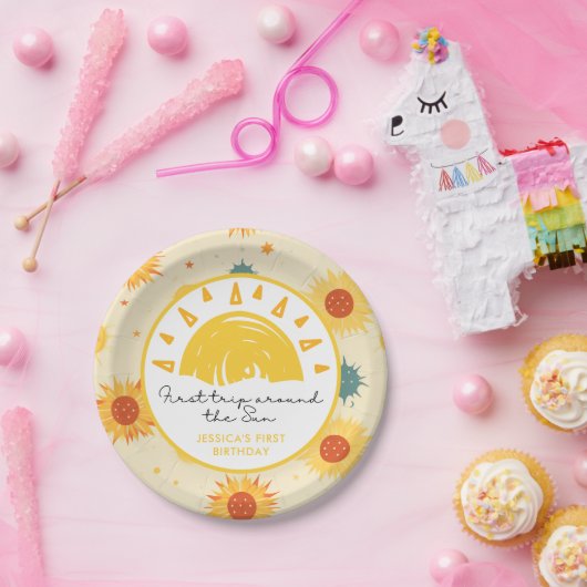 Assiettes En Carton Premier voyage autour du soleil 1er anniversaire (Fête)