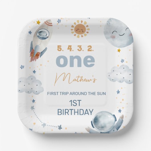 Assiettes En Carton Premier voyage autour du Soleil 1er Anniversaire P (Recto)