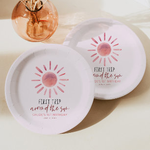 Assiettes En Carton Premier Voyage Rose Autour Du Soleil 1Er Anniversa