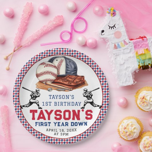 Assiettes En Carton Première année de baseball bas 1ère fête d'anniver (Fête)