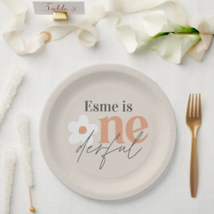 Assiettes En Carton Première anniversaire marguerite boho rétro terrac